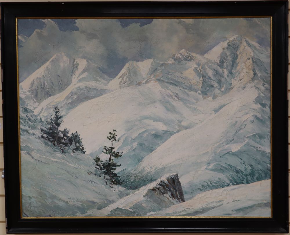 A. Tommasini, oil on canvas, Alpine landscape, signed, 73 x 93cm